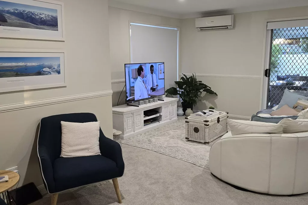 A photo of a lounge room from our short term accommodation