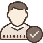 A graphic icon of a person and a check circle