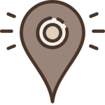 A graphic icon of a map pin